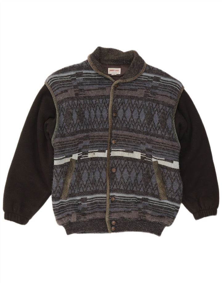 Berto Lucci Herre Strik Bomber Jacket UK 38 Medium Grey Geometric Polyacrylic