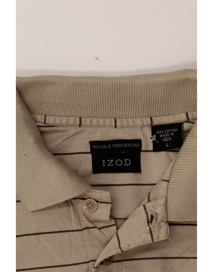 IZOD Poloskjorte til mænd Stor beige stribet bomuld