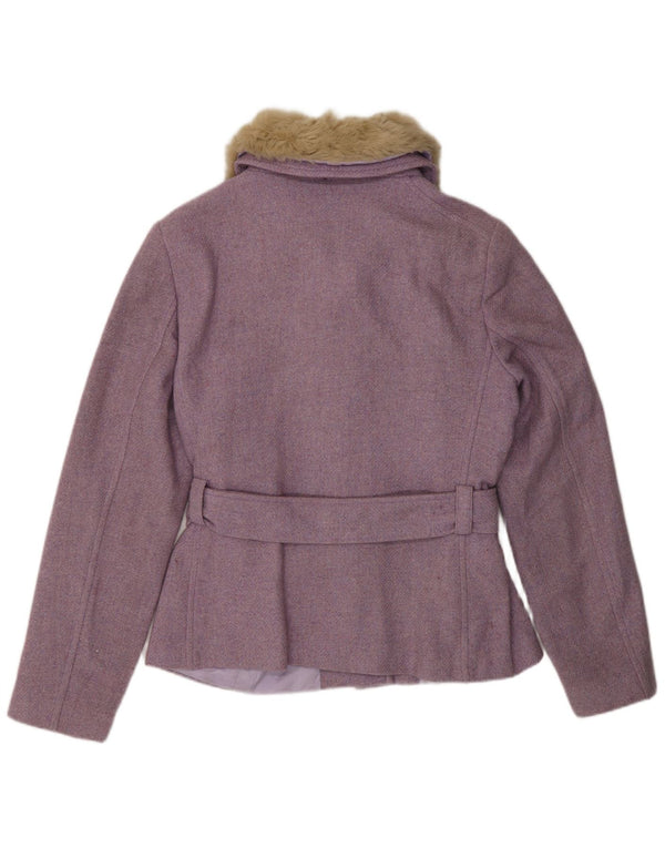 Zara Dame imiteret Pelsjakke EU 42 Medium Lilla Flecked Wool Classic