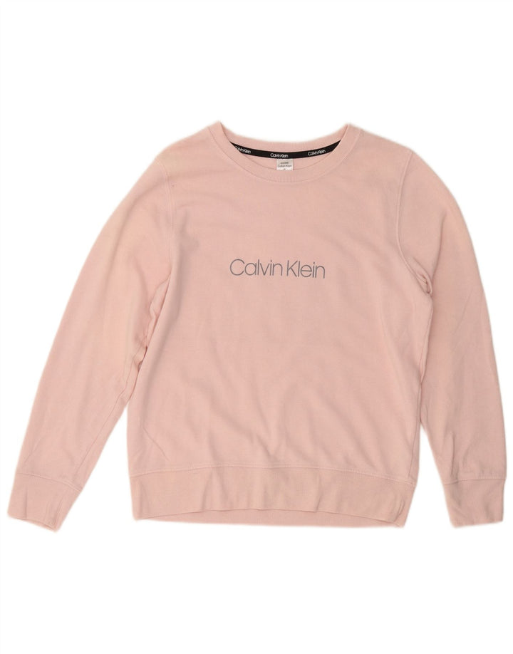 CALVIN KLEIN Dame grafisk sweatshirt trøje UK 14 Medium Pink Bomuld