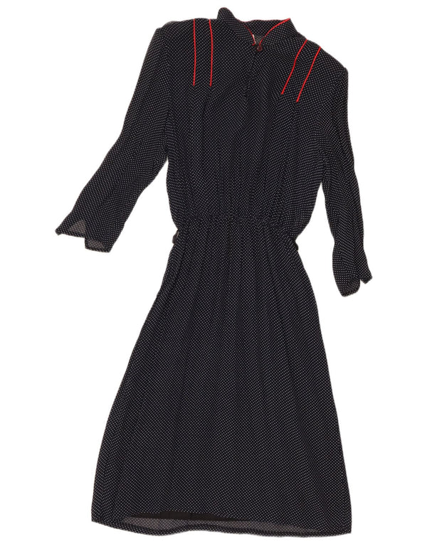 Vintage dame 3/4 ærmet A-line kjole IT 44 Medium marineblå plettet