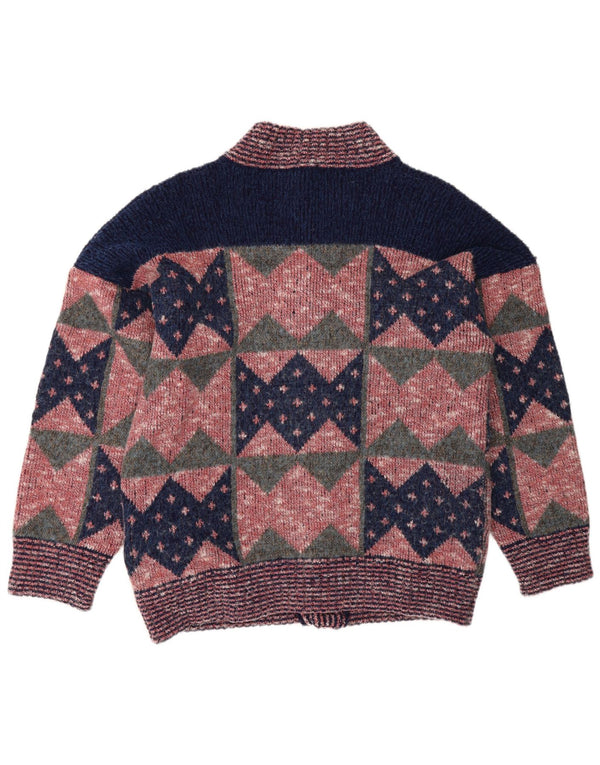 Vintage herre cardigan sweater Medium Pink Geometrisk