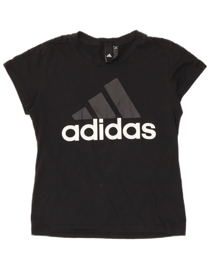 ADIDAS Grafisk T-shirt top til kvinder UK 8/10 Lille sort bomuld