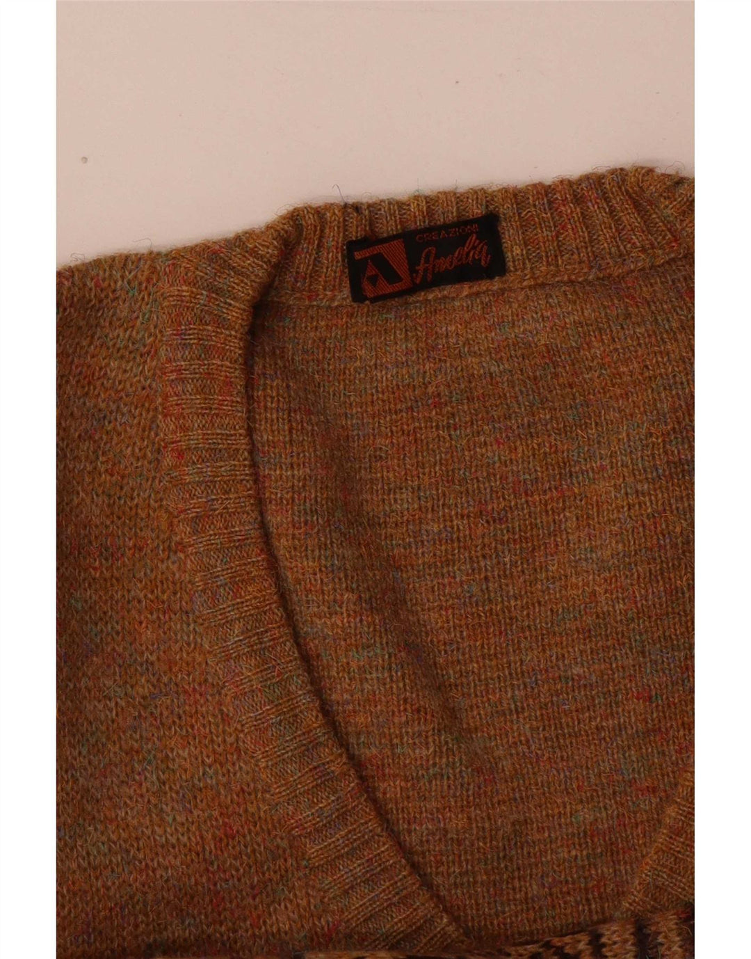 Vintage Herre V-hals sweater Medium Brown Fair Isle Akryl