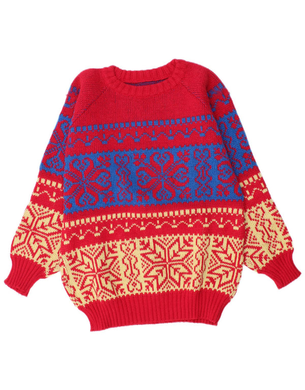 Vintage Herre Boat Neck Jumper Sweater Medium Red Fair Isle