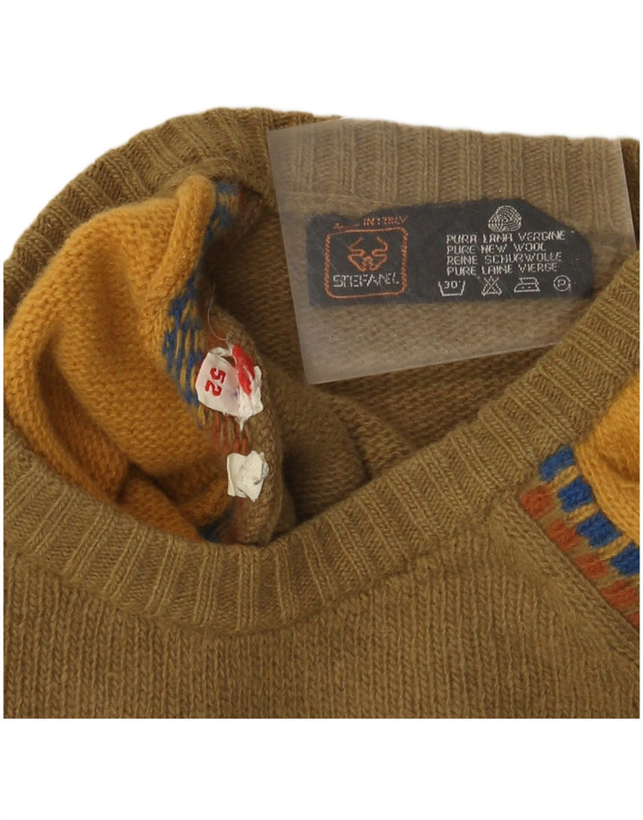 Stefanel Herre Crew Neck Jumper Sweater IT 52 Stor Khaki Colourblock Uld