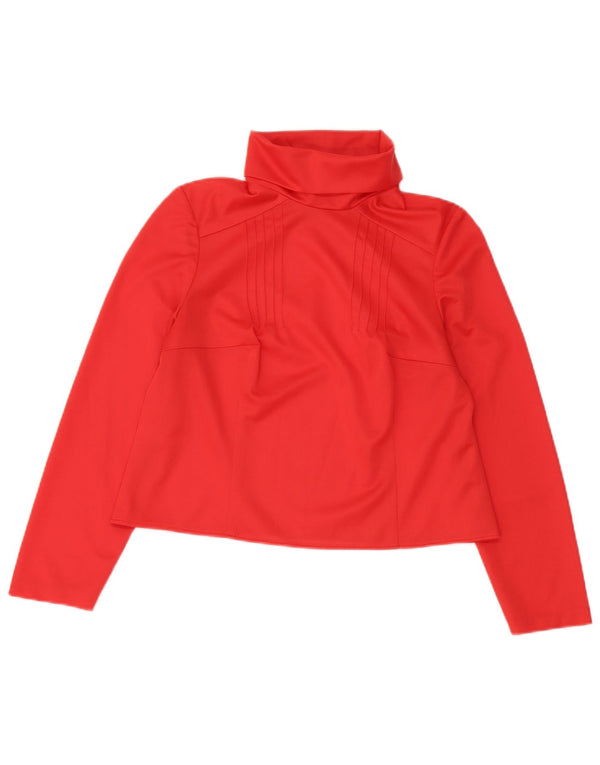 Vintage Womens Crop Roll Neck Top Langærmet UK 12 Medium Red