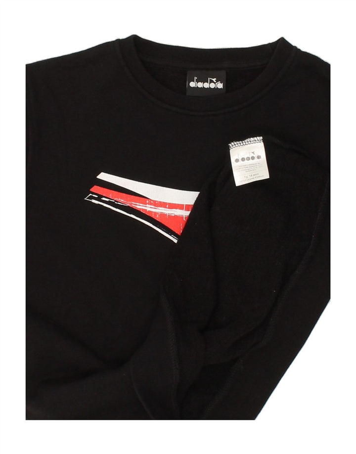 DIADORA Boys Graphic Sweatshirt Jumper 13-14 Years Black Cotton Vintage Diadora and Second-Hand Diadora from Messina Hembry 