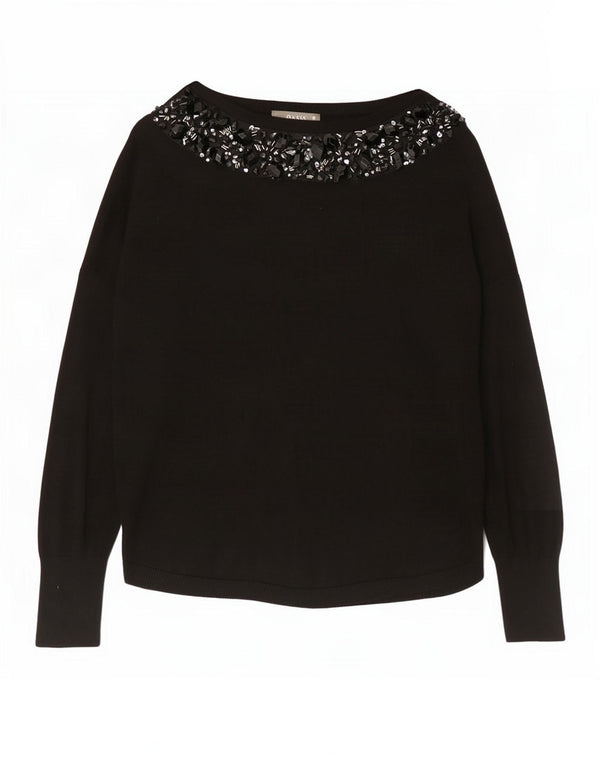 Oasis Dame Boat Neck Jumper Sweater UK 14 Medium Black Viscose