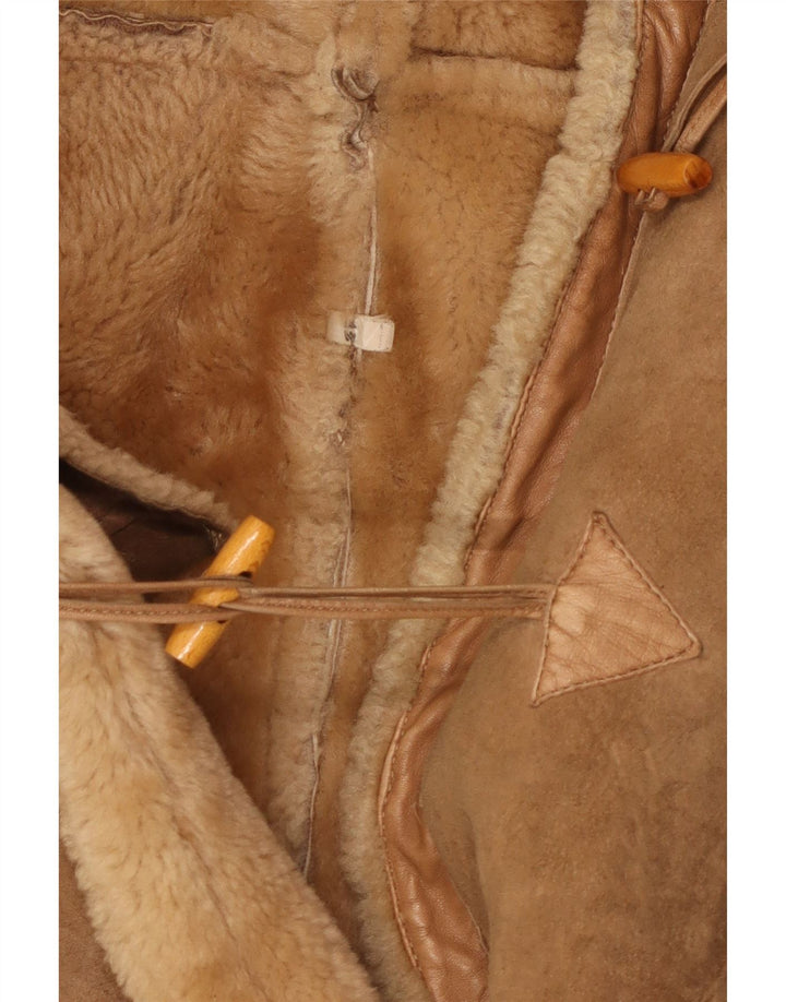 Vintage Dame Hætte Duffle Shearling Jacket IT 42 Medium Brown