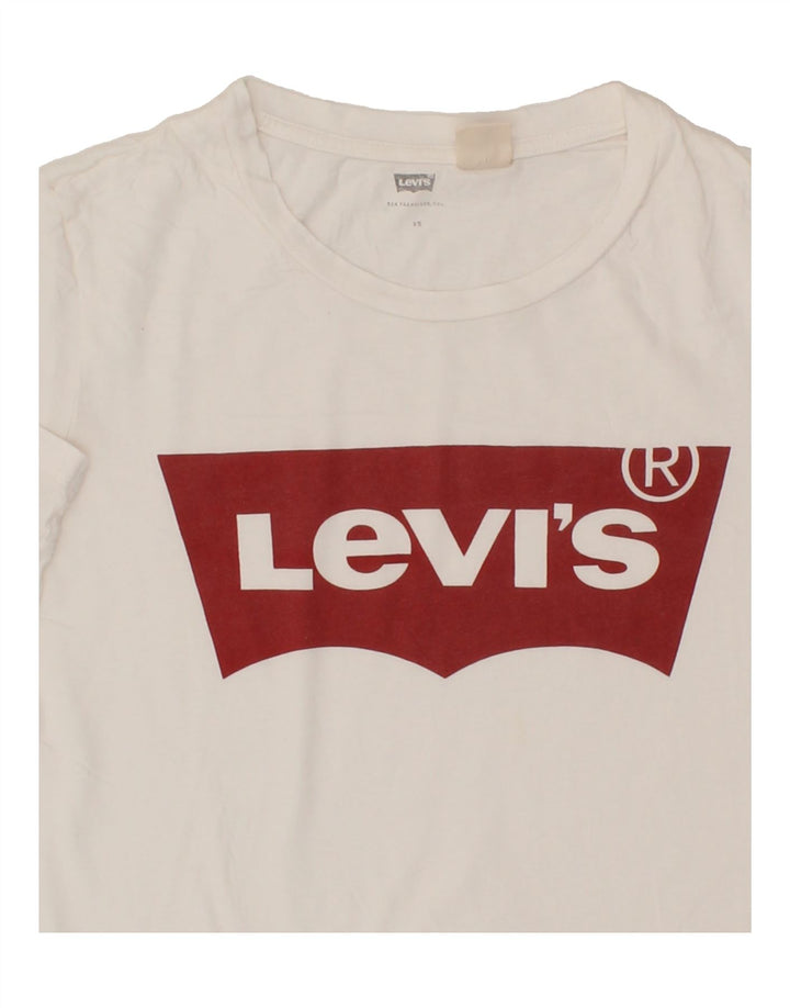 LEVI'S Womens Graphic T-Shirt Top UK 4 XS White Vintage Levi's and Second-Hand Levi's from Messina Hembry 