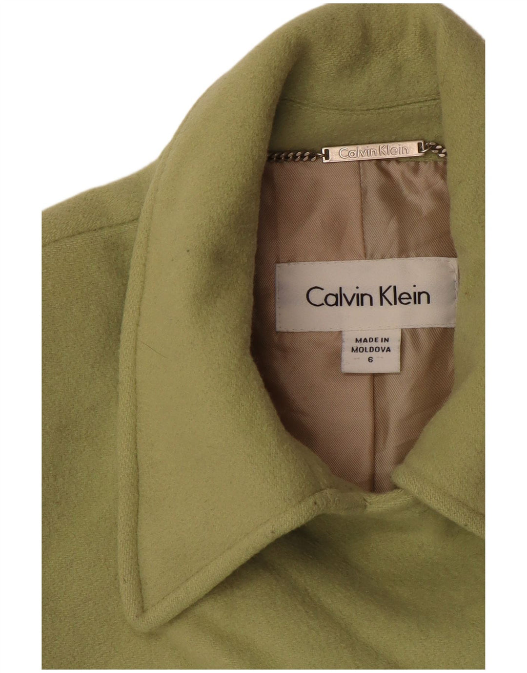 CALVIN KLEIN Womens Double Breasted Blazer Jacket Size 6 Medium Green Wool