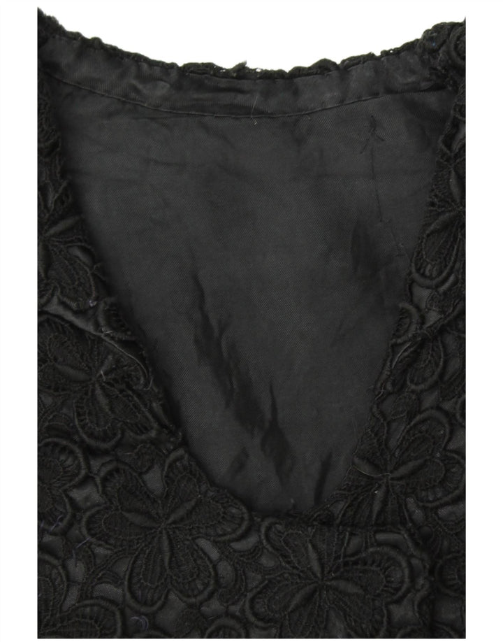 VINTAGE kortærmet blazerjakke til kvinder UK 12 Medium Black Floral