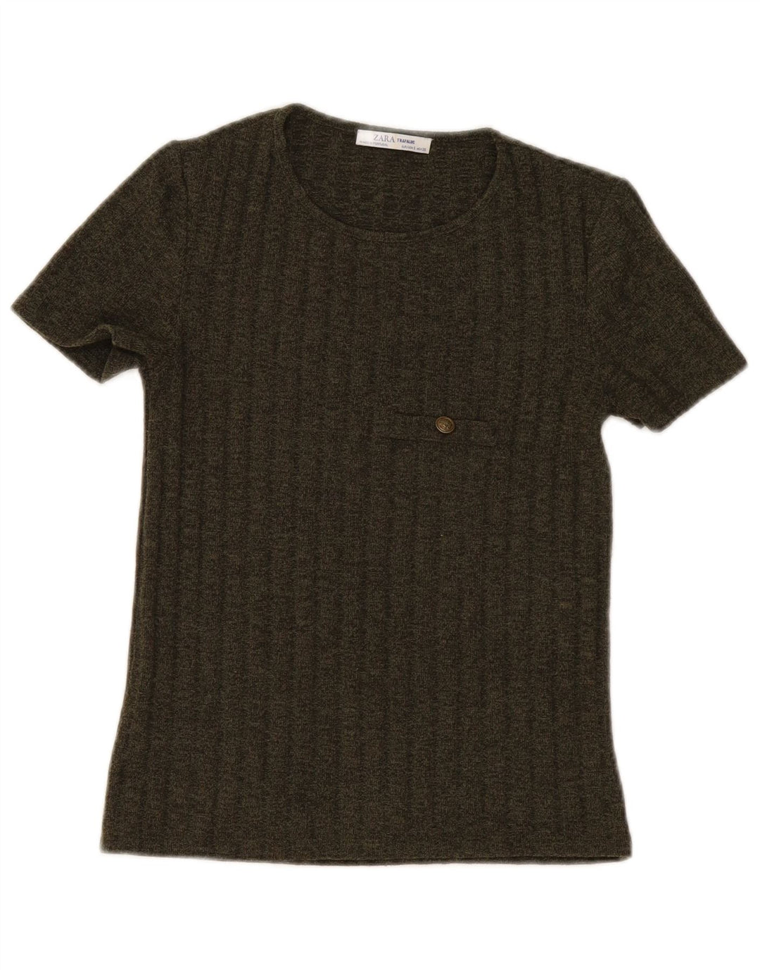 Zara Dame Trafaluc T-Shirt Top UK 8 Small Khaki Polyester