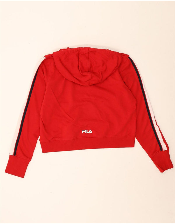 Fila Graphic Crop Hoodie Jumper UK 16 Large Red Colourblock Bomuld
