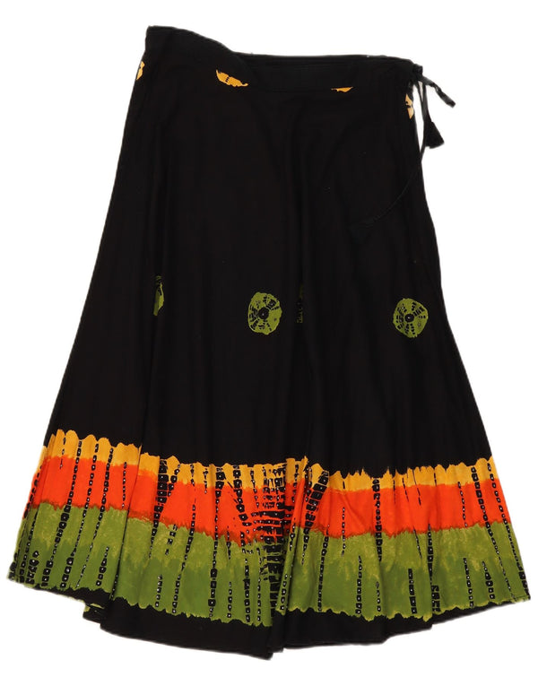 Vintage kvinders højtaljede A-linje nederdel One Size W32 Black Tie Dye Bomuld