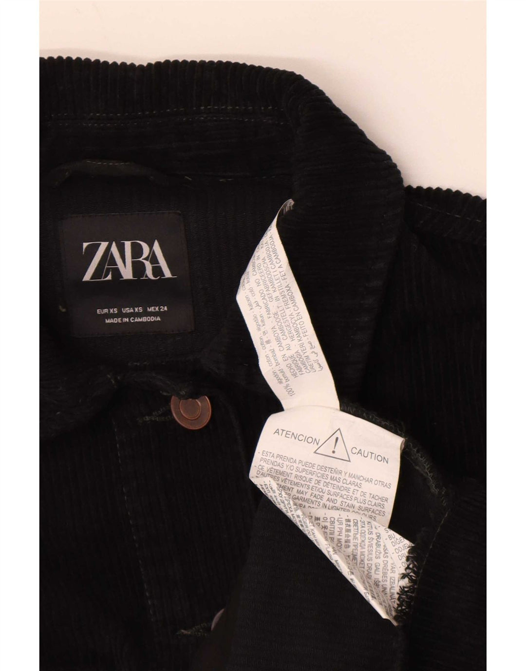 Zara Dame Oversized Corduroy Jacket UK 6 XS Sort Bomuld