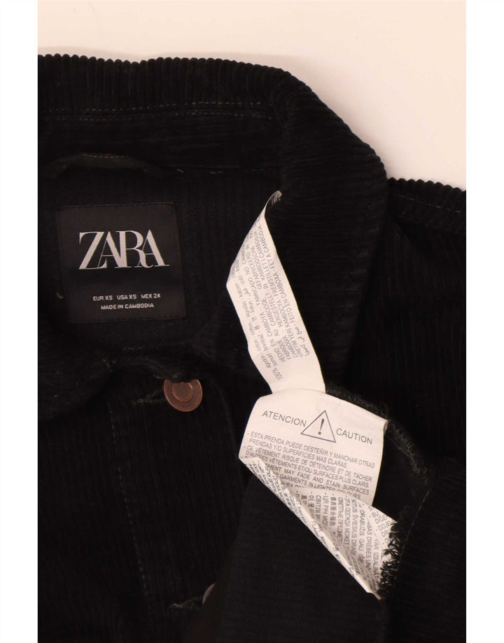 Zara Dame Oversized Corduroy Jacket UK 6 XS Sort Bomuld