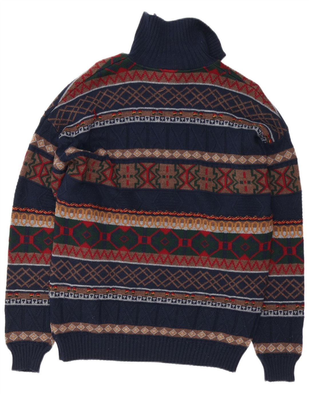 Hvide Sejl Herre Zip Neck Jumper Sweater Large Navy Blue Fair Isle Wool
