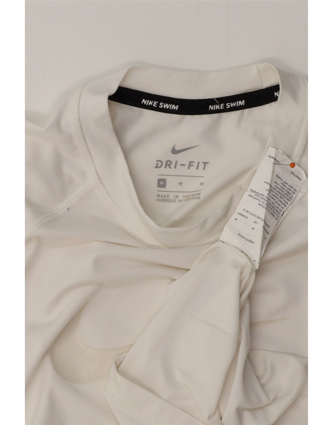 NIKE Dame Dri Fit grafisk T-shirt Top UK 12 Medium White Polyester