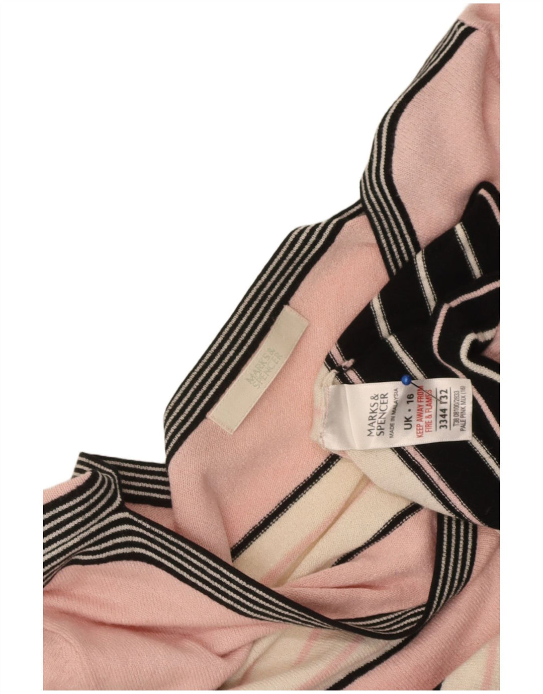 Marks & Spencer dametop med 3/4 ærmer UK 16 stor lyserød stribet viskose