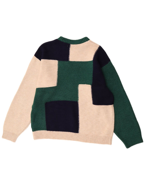 Zara Herre Boat Neck Jumper Sweater XL Grøn Colourblock Akryl