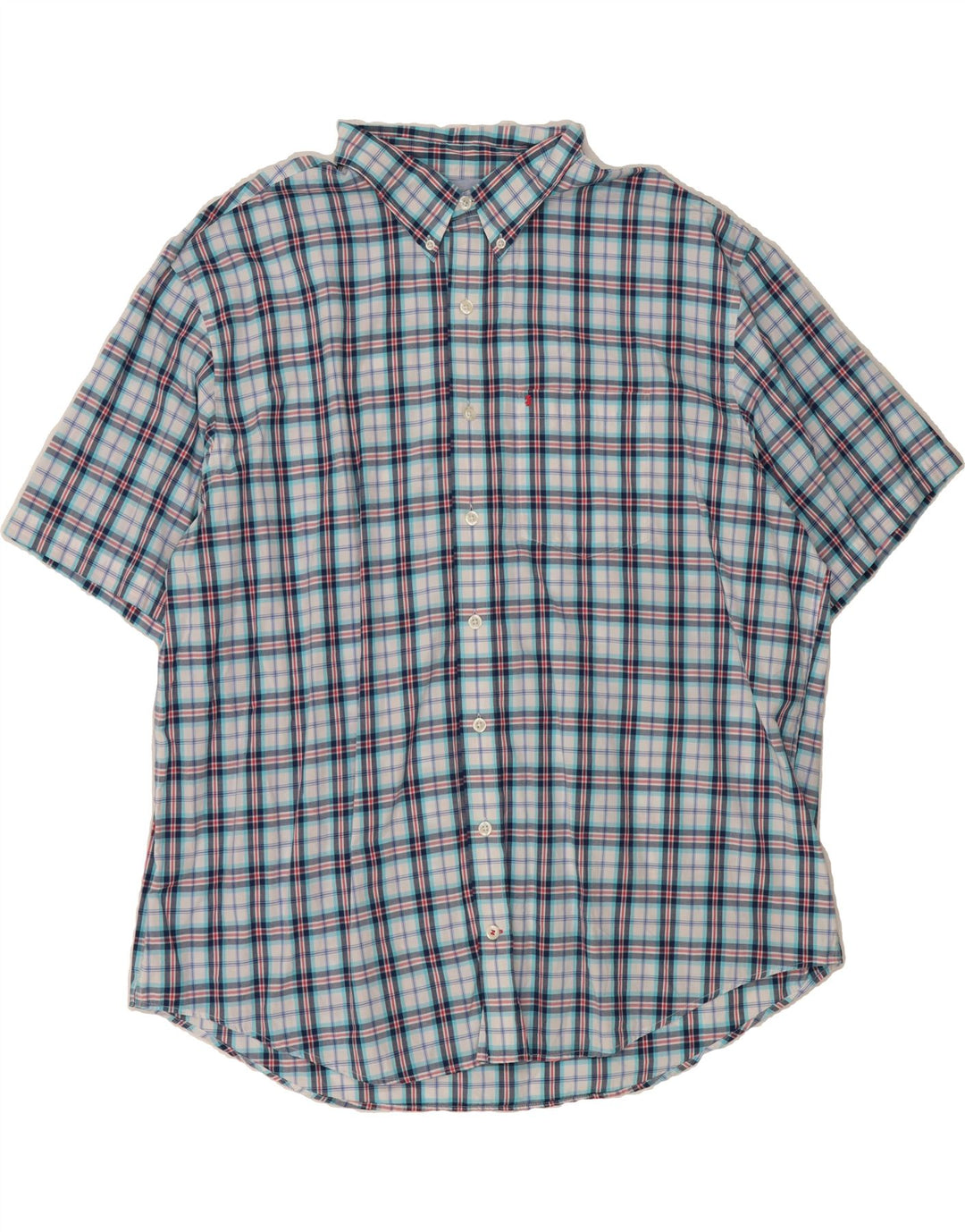 IZOD Mens Short Sleeve Shirt 2XL Blue Check Cotton Vintage Izod and Second-Hand Izod from Messina Hembry 