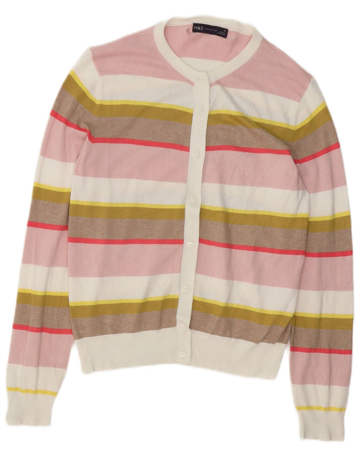 MARKS & SPENCER Dame cardigan sweater UK 10 Small Flerfarvet Stribet