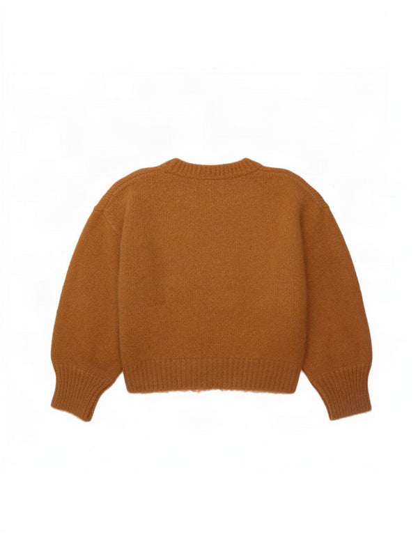 Zara Womens Crop Crew Neck Jumper Sweater UK 16 Large Brown Nylon