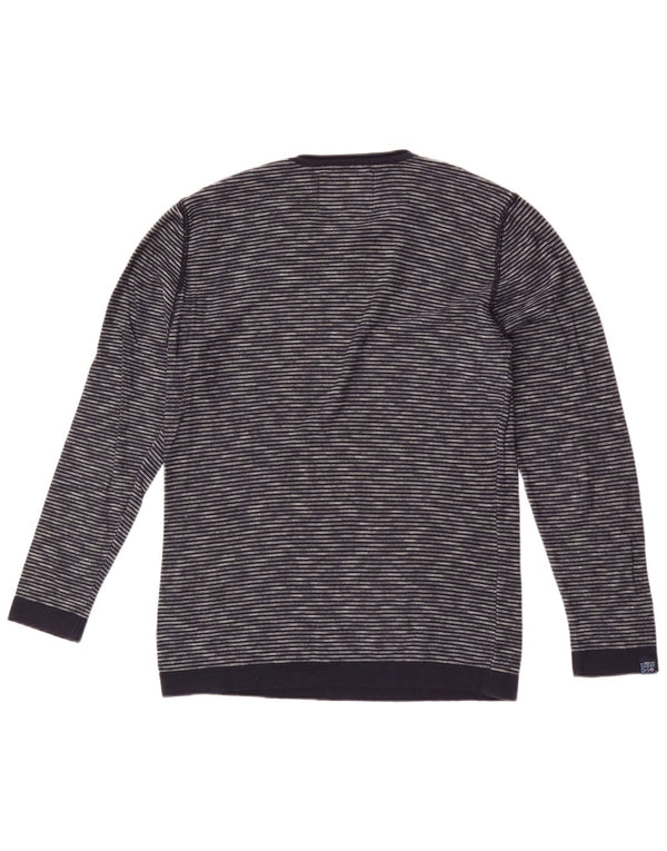 Superdry sweater med rund hals til mænd Medium marineblå nålestribet bomuld