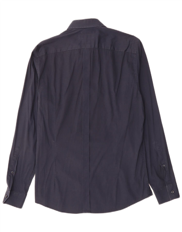 TRUSSARDI JEANS Slim Fit skjorte herre str. 40 Medium marineblå bomuld