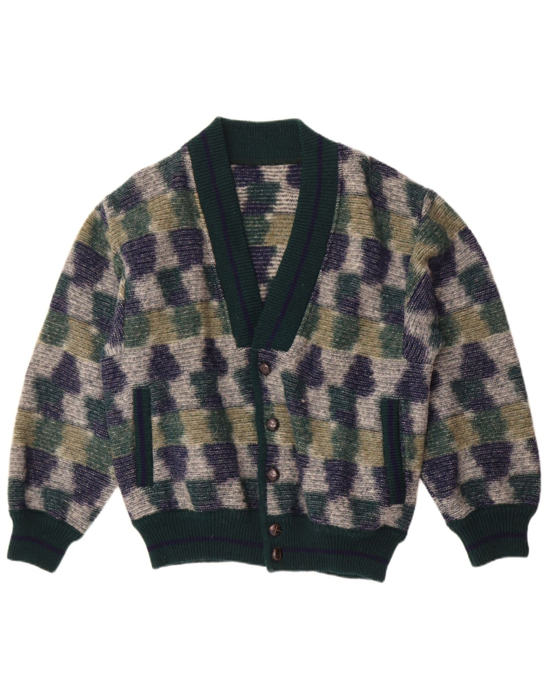 Vintage herre cardigan sweater Medium Grøn Geometrisk