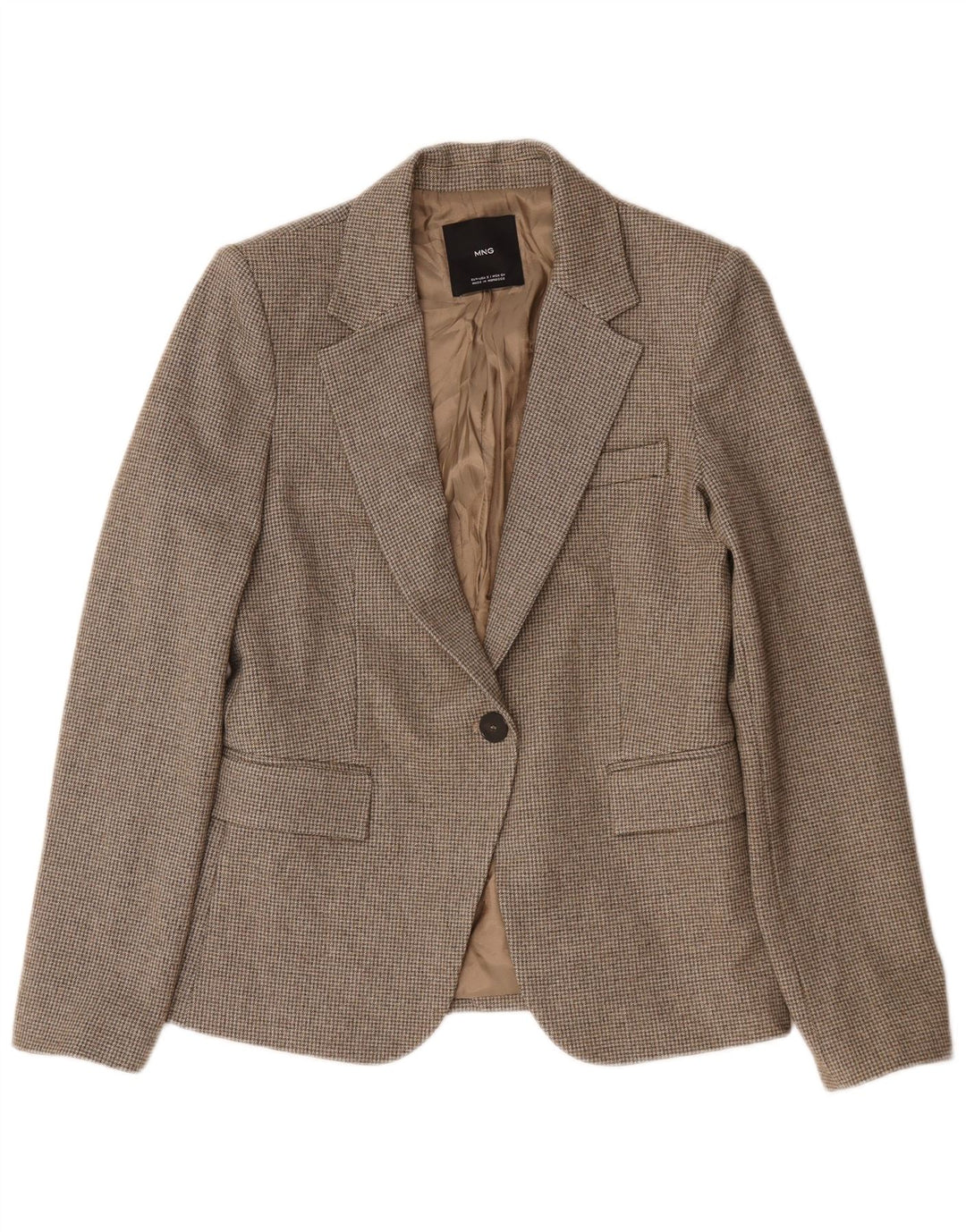 Mango Dame 1 Knap Blazer Jacket UK 10 Small Brown Houndstooth