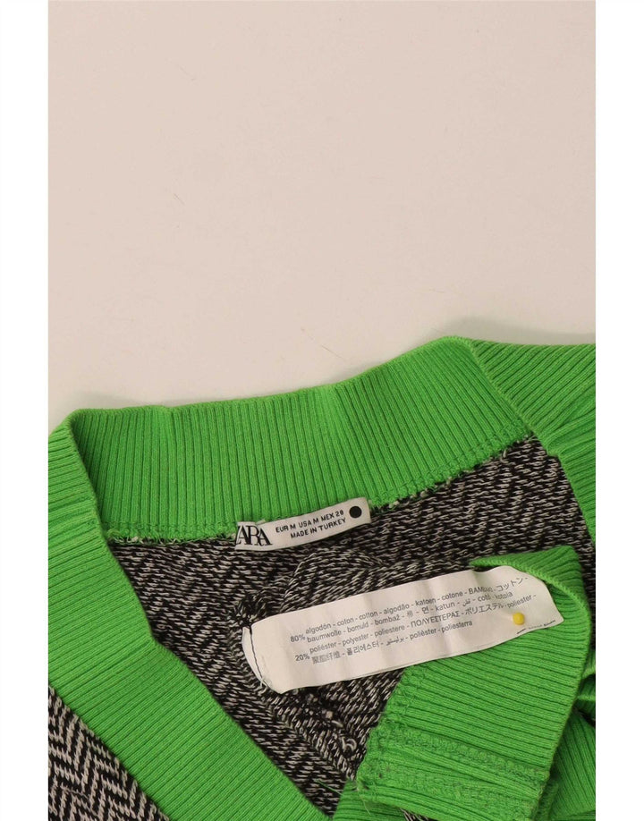 Zara Dame Ærmeløs Crop Top UK 12 Medium Grey Colourblock Bomuld