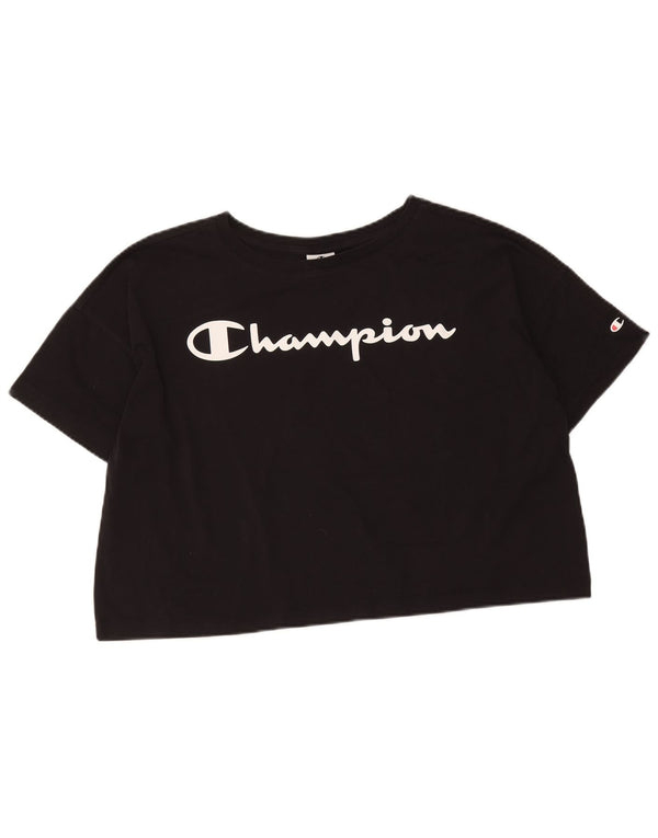 Champion Womens Crop Oversized grafisk T-shirt top UK 14 Medium Black