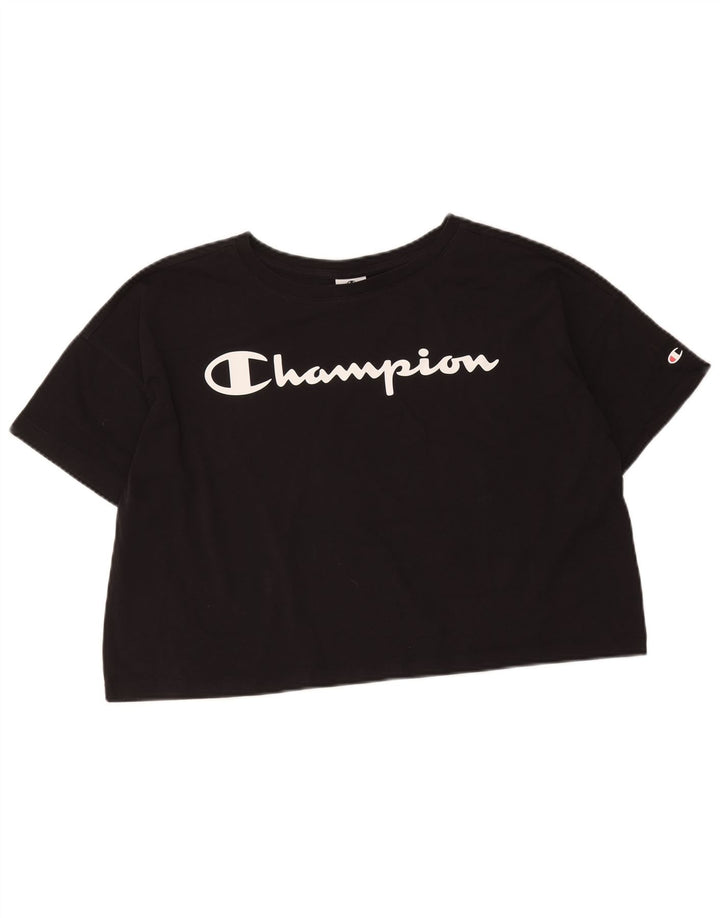 Champion Womens Crop Oversized grafisk T-shirt top UK 14 Medium Black