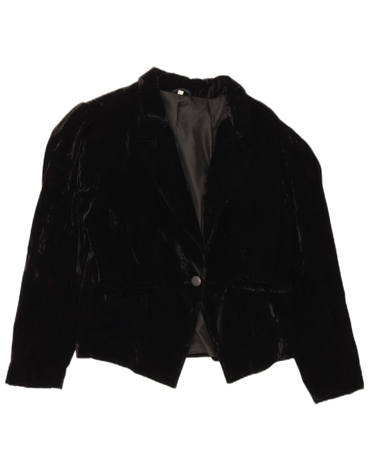 Vintage Dame 1 Knap Velvet Blazer Jacket IT 38 XS Sort Viscose
