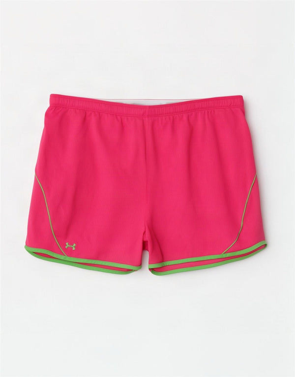 Under Armour Womens Heat Gear Sports Shorts UK 16 Large Pink Polyester