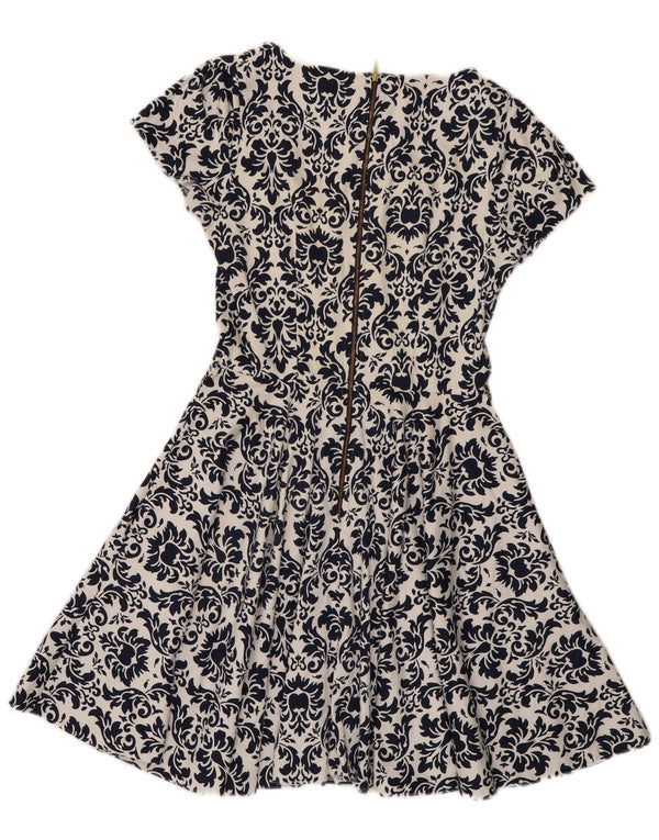 SKAB Kvinder A-Line Kjole UK 12 Medium White Paisley Cotton