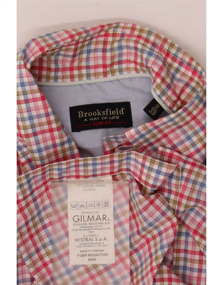 Brooksfield Herre Slim Fit skjorte Størrelse 39 Medium Flerfarvet ternet bomuld