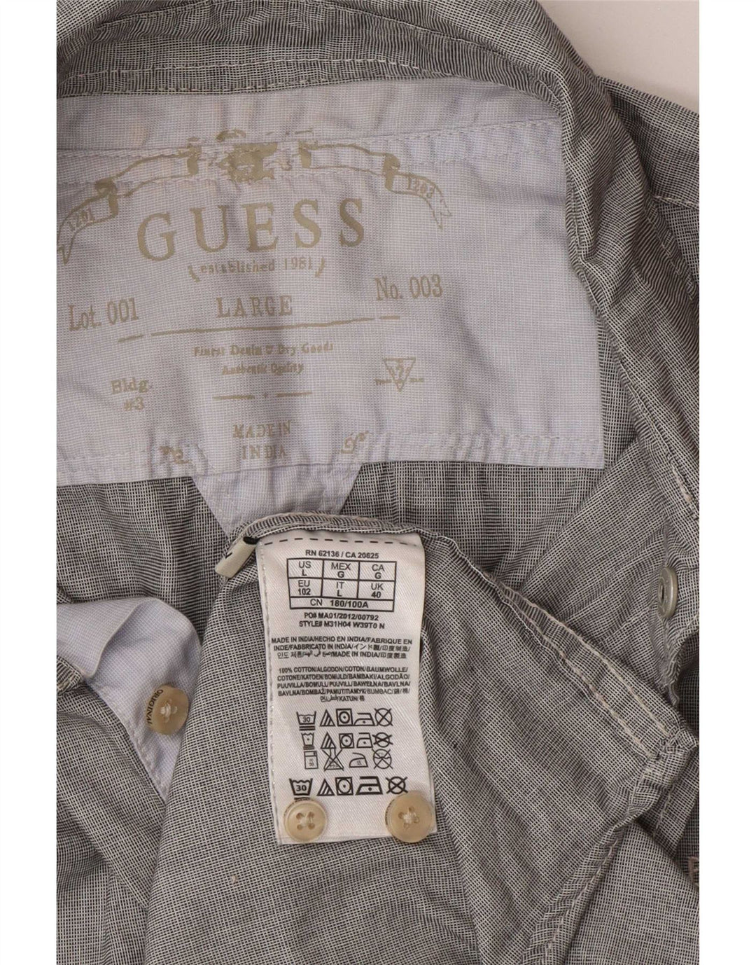 Guess Herre Regular Fit skjorte UK 40 Large Grey Ternet Bomuld