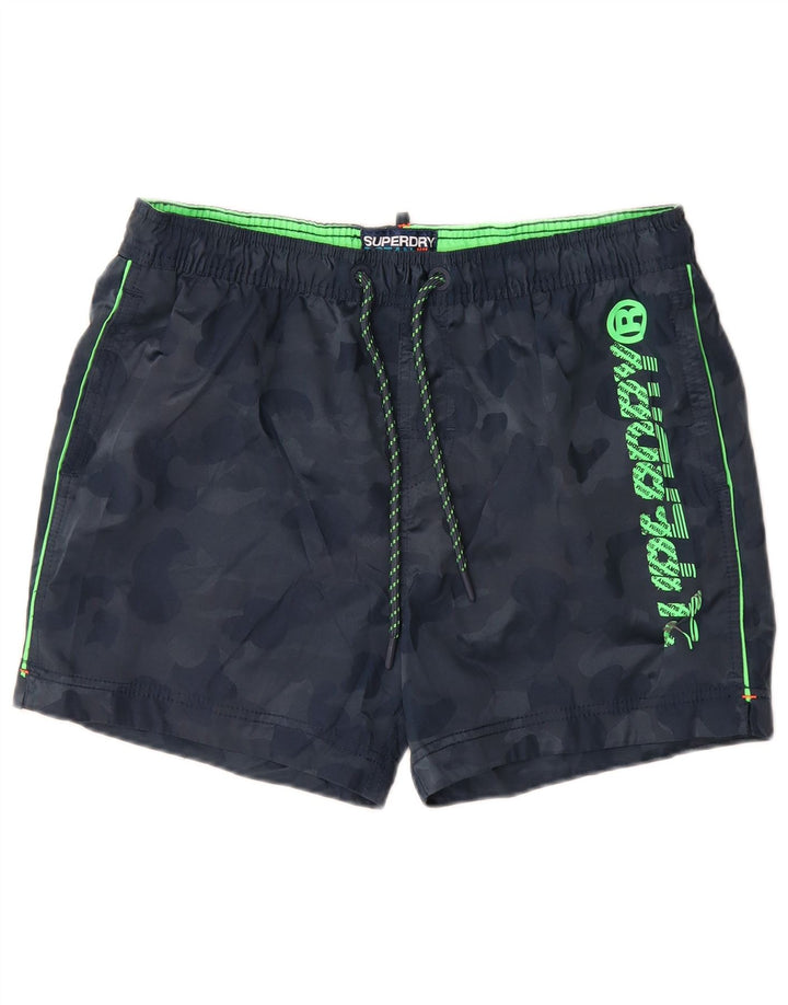 Superdry grafiske svømmeshorts til mænd XL marineblå camouflage polyester