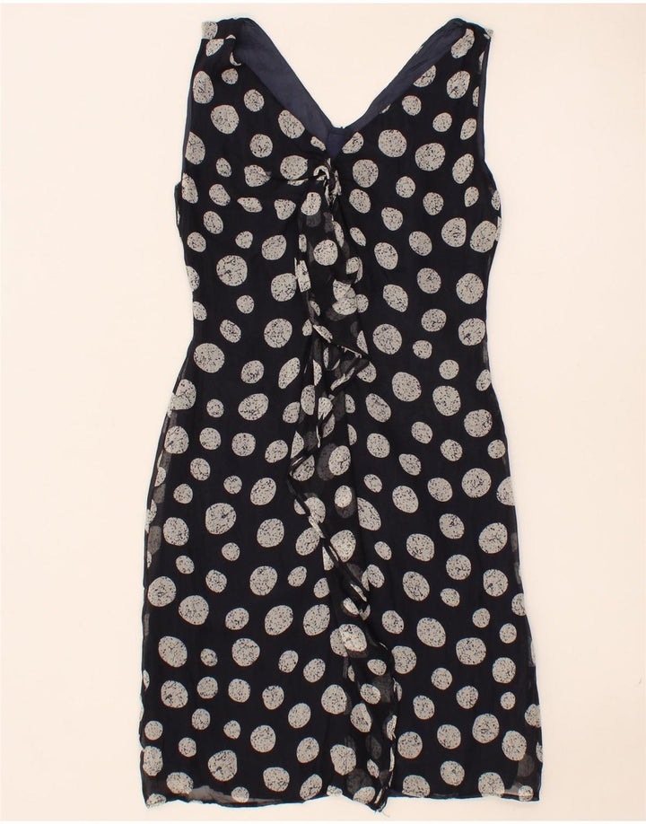 MARELLA Womens Ruffle Front A-Line Dress UK 8 Small Navy Blue Polka Dot Vintage Marella and Second-Hand Marella from Messina Hembry 