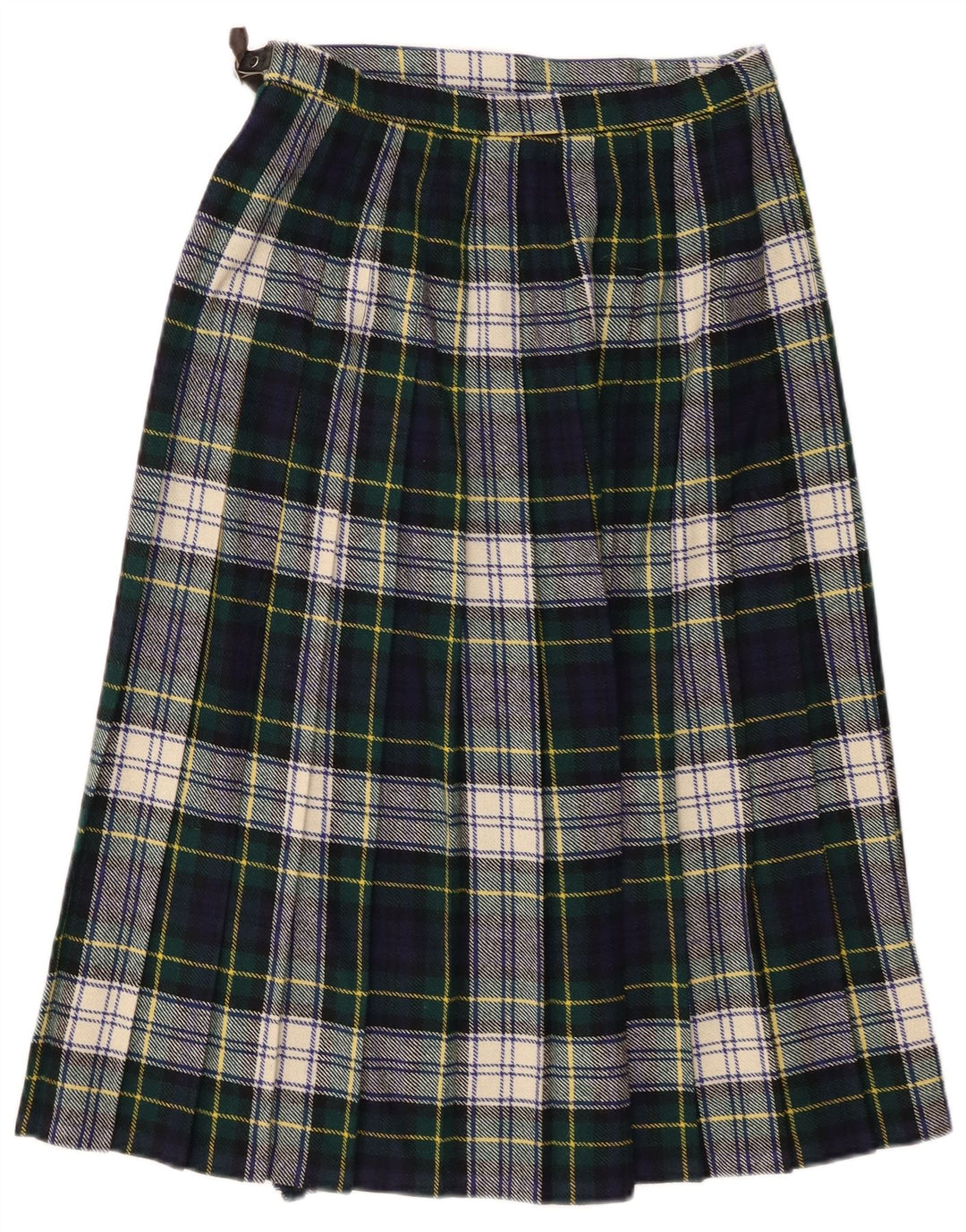 Vintage slå-om nederdel til kvinder UK 14 Mellemgrøn ternet uld