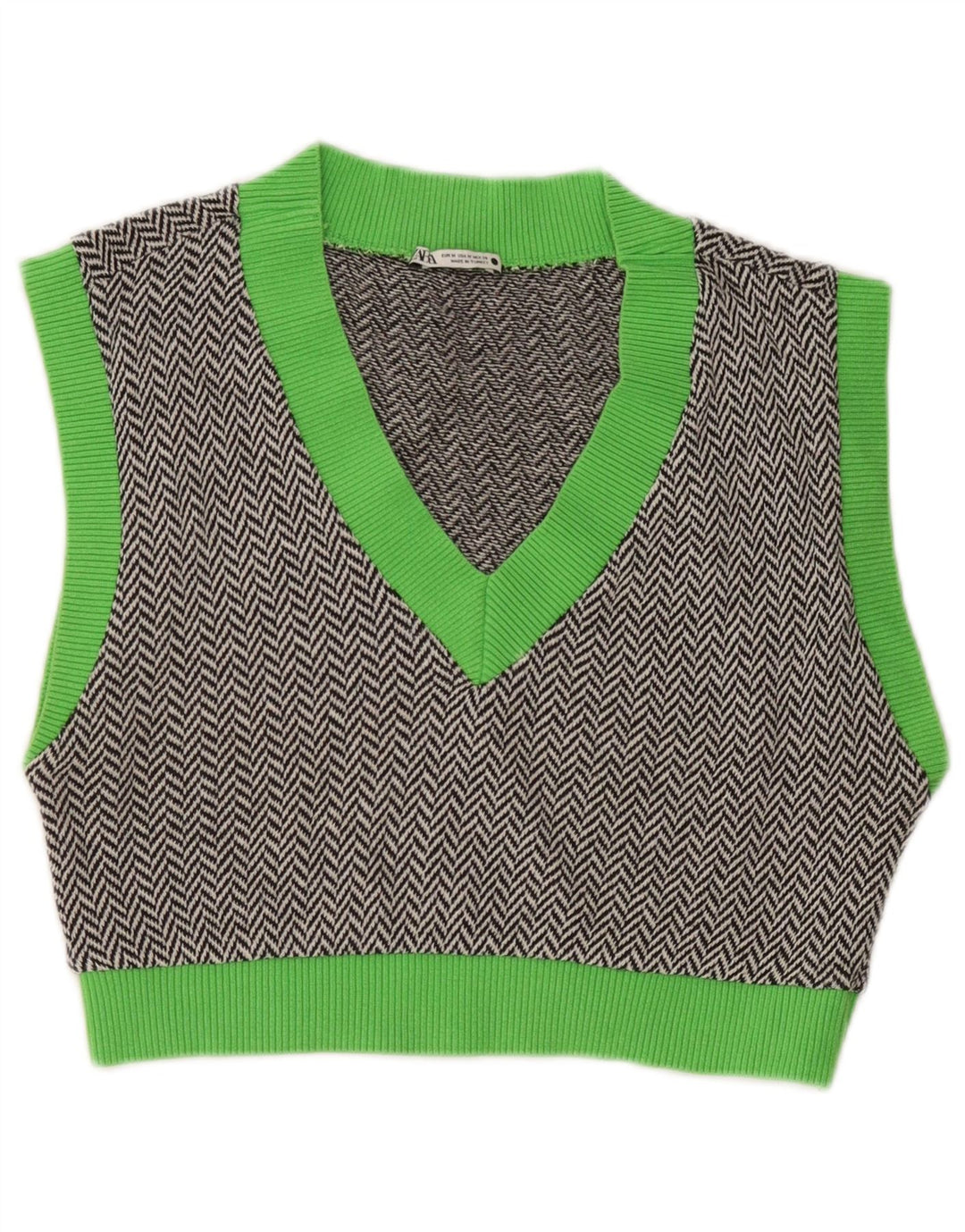 Zara Dame Ærmeløs Crop Top UK 12 Medium Grey Colourblock Bomuld
