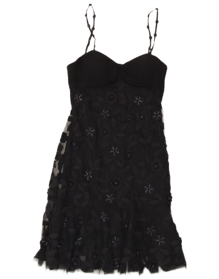 Vintage Dame Slip Dress EU 38 Medium Black Floral Polyester