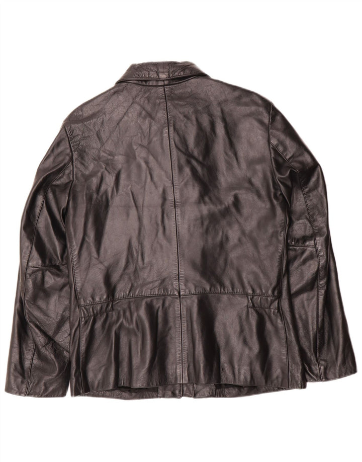 Benetton Dame Læderjakke UK 14 Medium Sort Læder