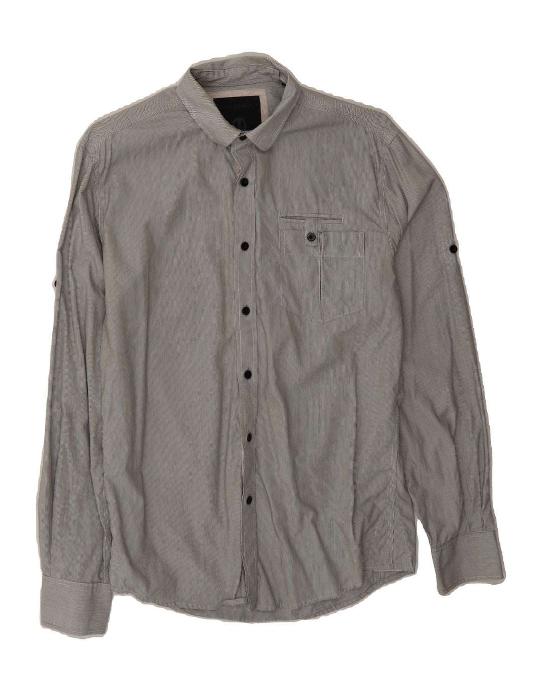JACK & JONES Mens Premium Shirt Medium Grey Pinstripe Cotton Vintage Jack & Jones and Second-Hand Jack & Jones from Messina Hembry 