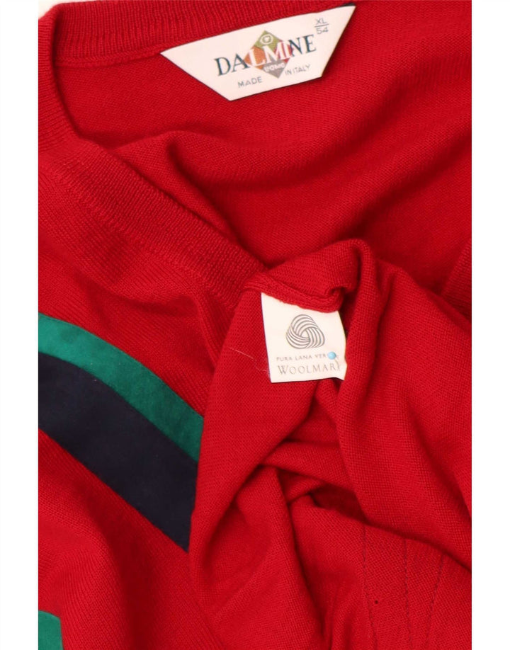 DALMINE Herre V-hals sweater IT 54 XL Rødstribet Virgin Wool
