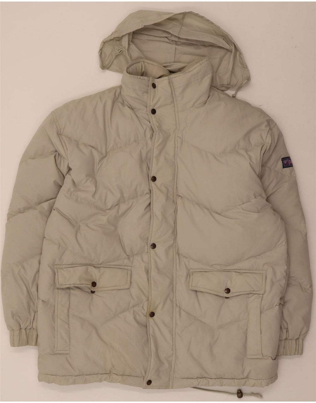 Vintage polstret jakke med hætte til mænd UK 42 XL Beige Polyester